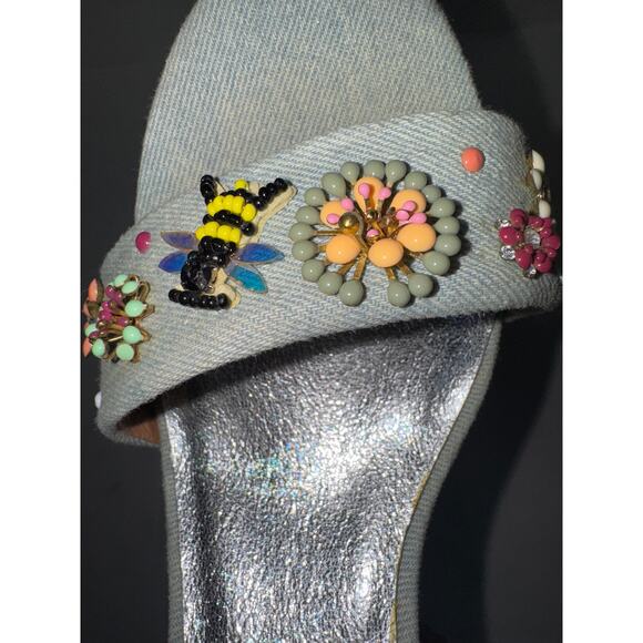 Y2K Rampage Denim Jean Stacked Heel Shoe Womens 9.5 Embellished Beaded Bejeweled - Picture 5 of 9